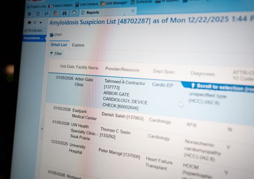 Closeup screenshot of Transthyretin Amyloid Cardiomyopathy Suspicion List